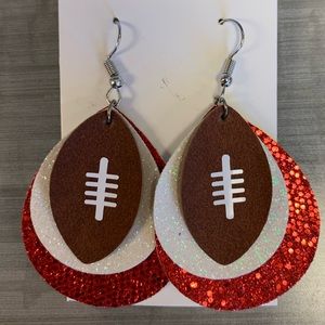 Football white & red faux leather earrings